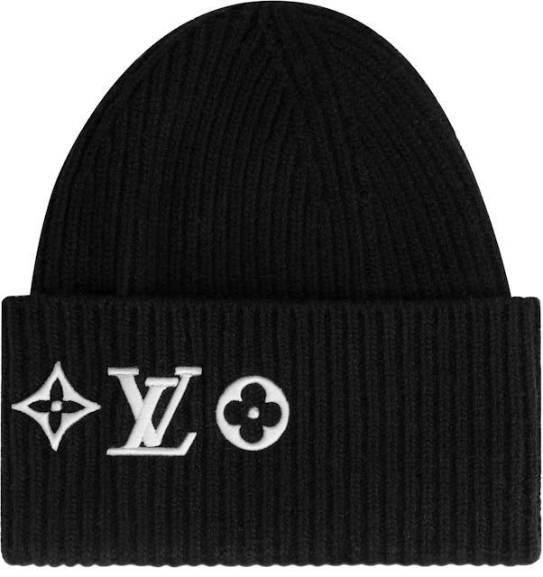 LOUIS VUITTON Monogram Beanie Hat Cap LV Logo Black & Gray
