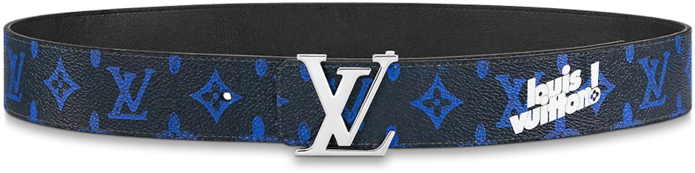Louis LV Initiales 40MM Reversible Belt Monogram Blue in Coated Canvas with Silver-tone