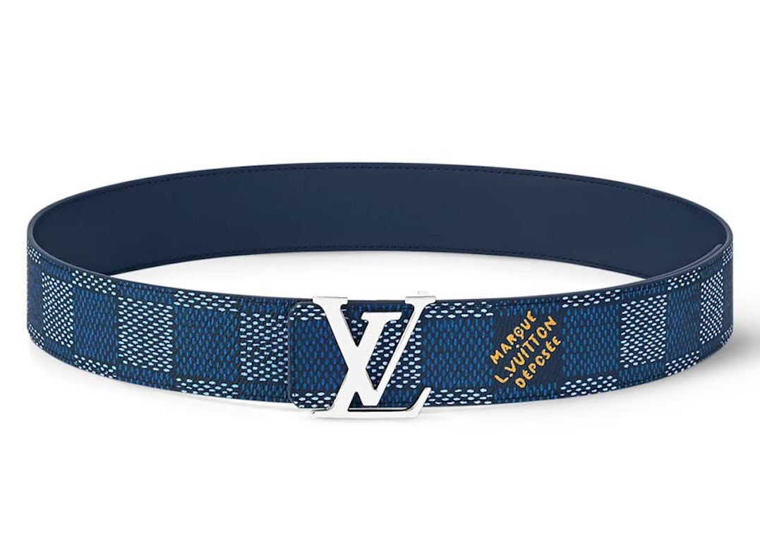 Pre-owned Louis Vuitton Lv Initiales 40mm Reversible Belt Damier Heritage Blue