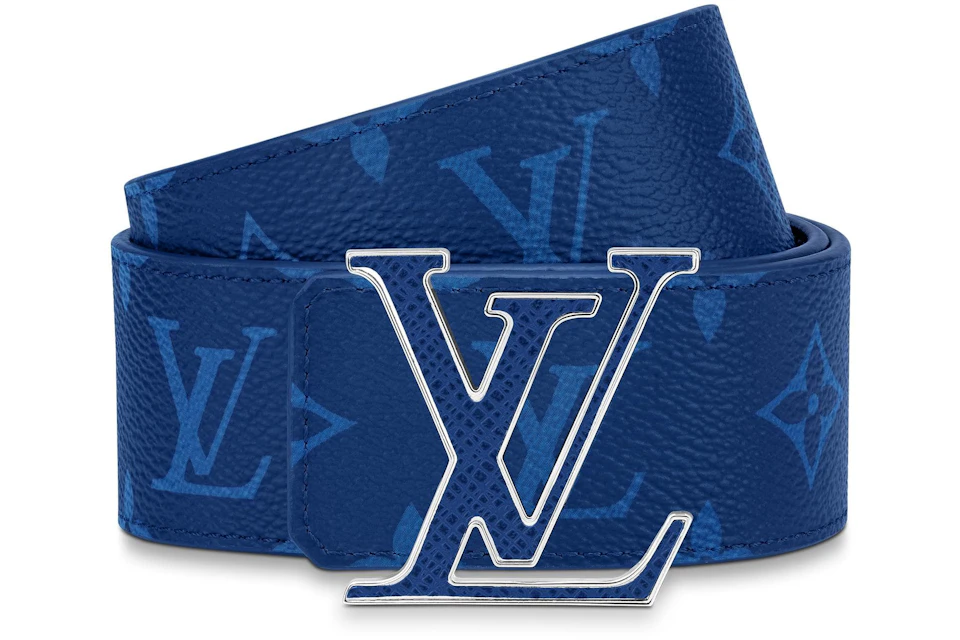 vertical Extra juego Louis Vuitton LV Initiales Reversible Belt Monogram Cobalt Taiga 40MM Blue  in Taiga Leather/Canvas with Silver-tone - US