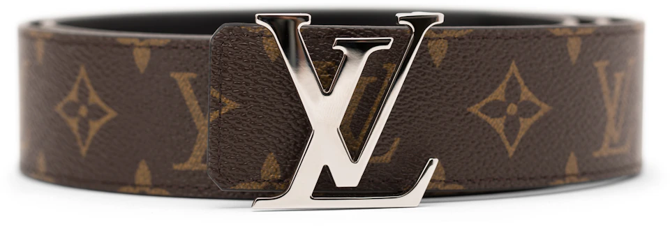 Louis Vuitton LV Initiales Silver Buckle Belt 40mm Brown/Black in Canvas/Calf Leather with Silver-tone