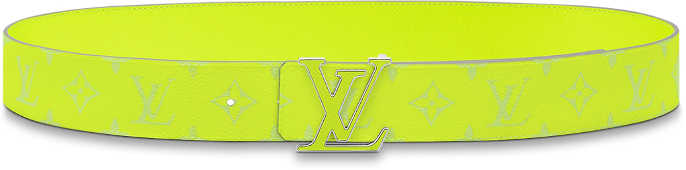 Louis Vuitton LV Initials 40MM Reversible Belt Neon Yellow in Taïga leather  and Monogram Coated Canvas with Silver-tone - US