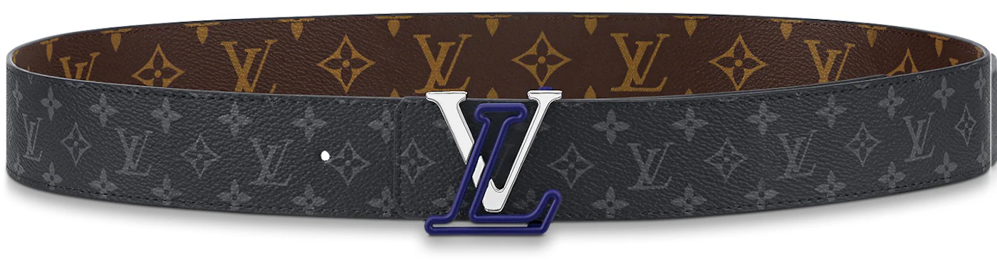 Louis Vuitton LV Line Reversible Belt 40MM Monogram/Eclipse Brown/Blue in  Coated Canvas with Silver-tone - US