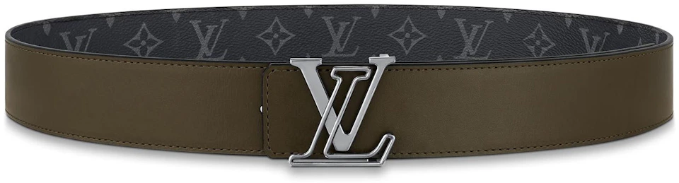 Louis Vuitton LV Reversible Belt Monogram Eclipse 40MM Grey/Khaki Green in Canvas/Calfskin Leather with Silver-tone