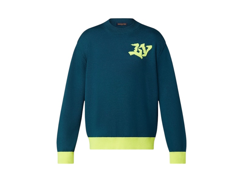 Pre-owned Louis Vuitton Men's Lv Logo Signature Crewneck Sweatshirt Sweater In Green/yellow In Multi