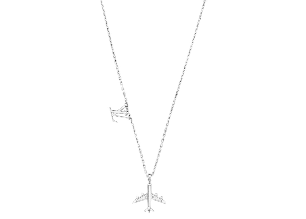 Pre-owned Louis Vuitton Lv Plane Necklace Monogram Flower Silver