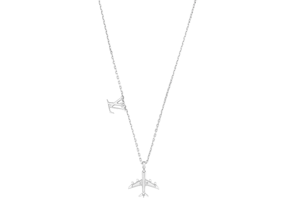 Louis Vuitton LV Plane Necklace Monogram Flower Silver