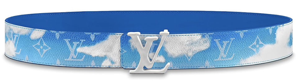 Louis Vuitton LV Shape Reversible Belt Clouds Monogram 40MM Blue in Coated  Canvas with Silver-tone - US