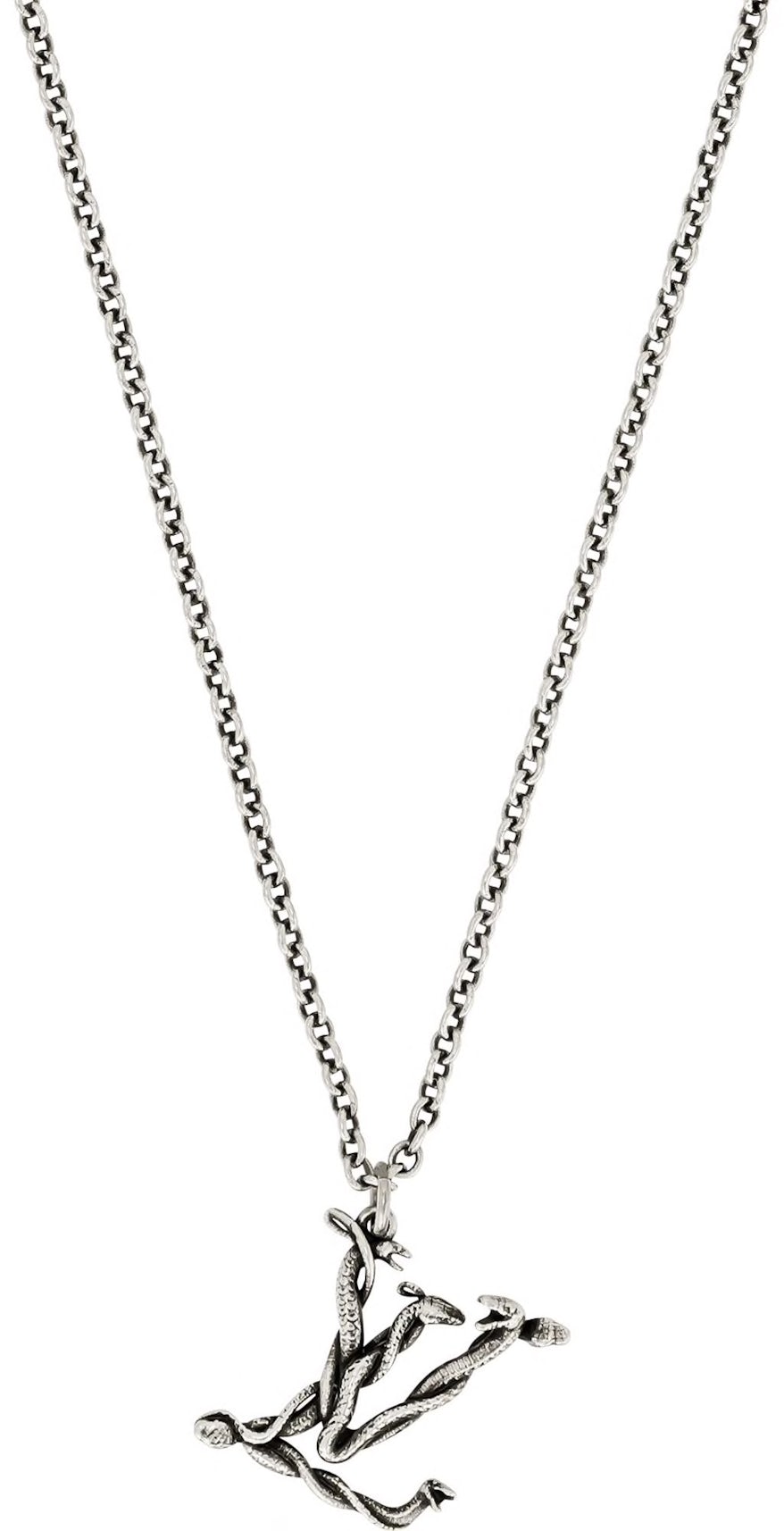 Louis Vuitton LV Snake Pendant Necklace Aged Silver in Metal with