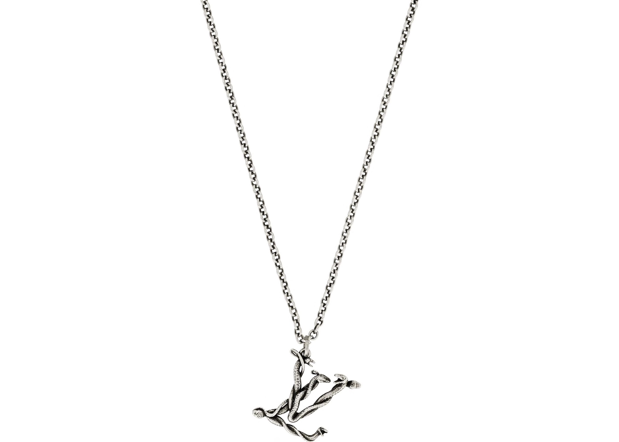 Louis Vuitton Silver LV Logo Pendant Necklace