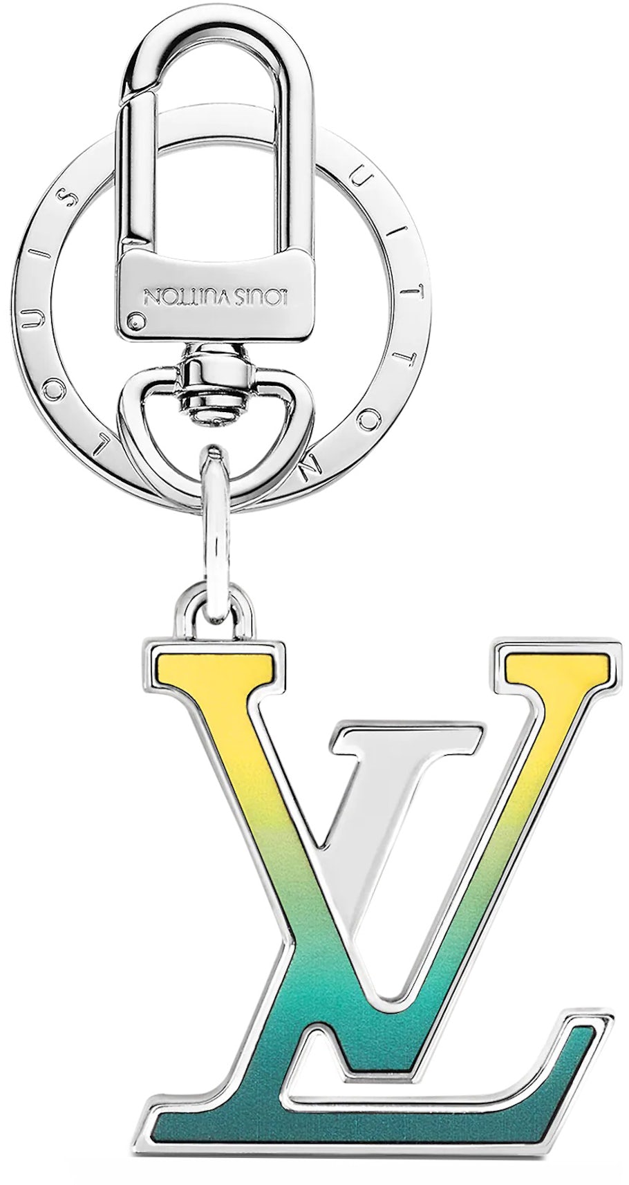 LOUIS VUITTON Round LV Logo Key Holder Bag Charm Metal Silver Black with  Box