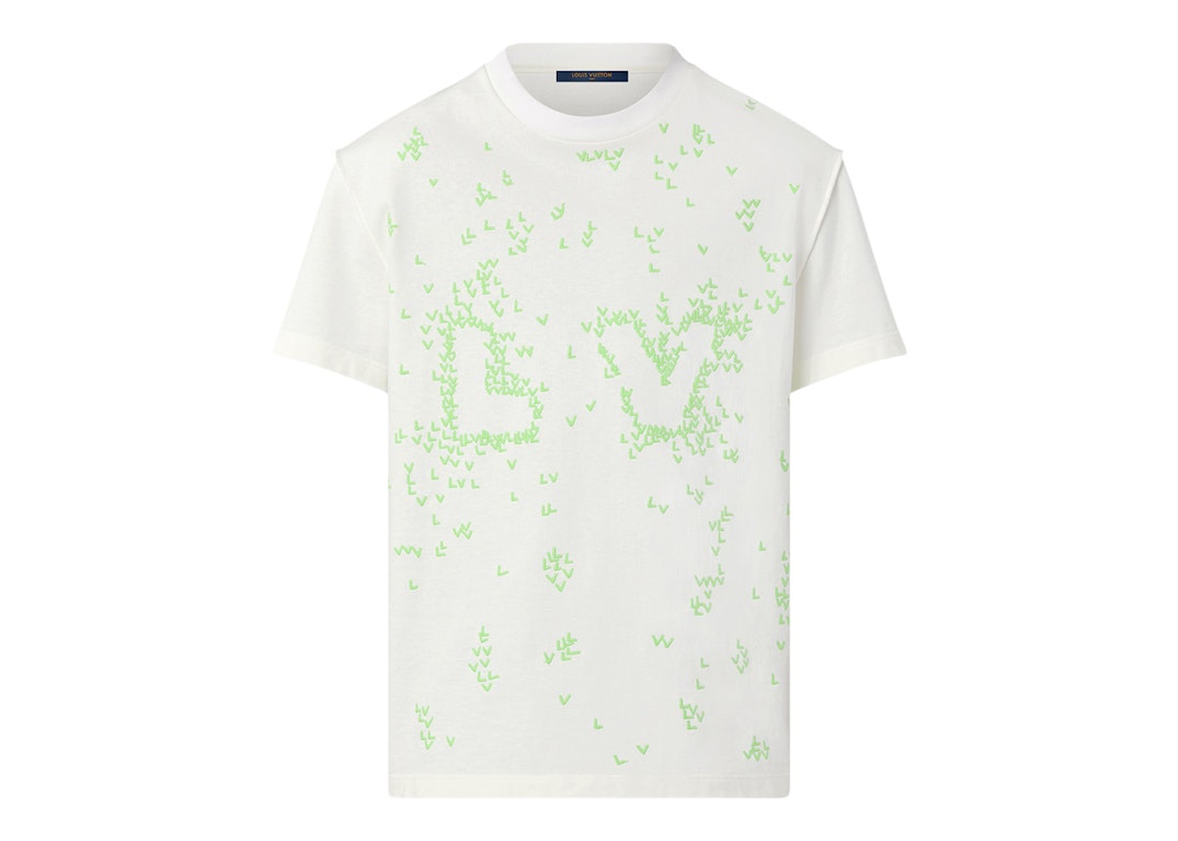 Pre-owned Louis Vuitton Lv Spread Embroidery T-shirt Milk White/green