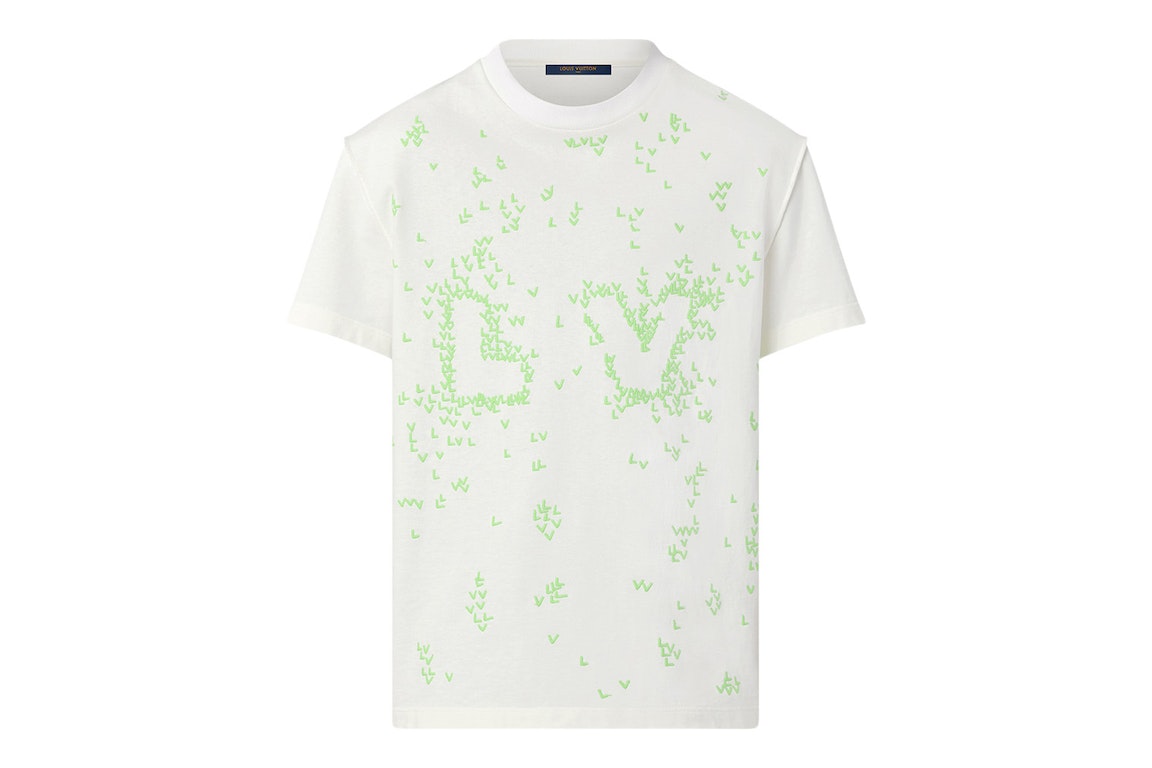 Pre-owned Louis Vuitton Lv Spread Embroidery T-shirt Milk White/green