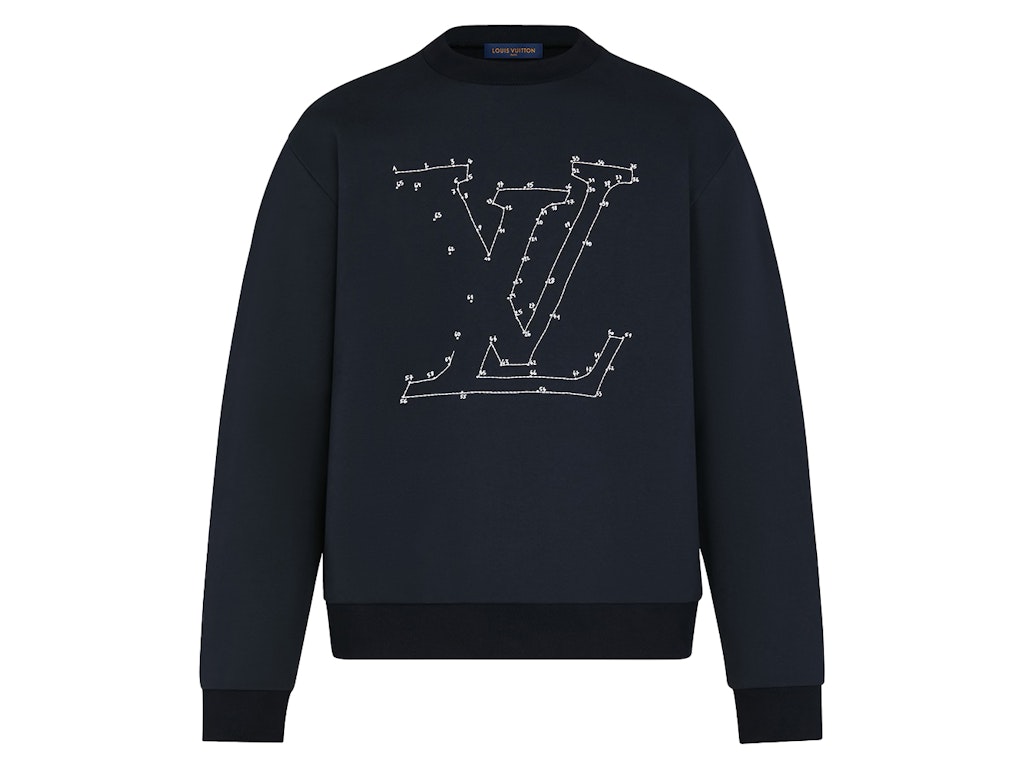 Pre-owned Louis Vuitton Lv Stitch Print Embroidered Sweatshirt Navy