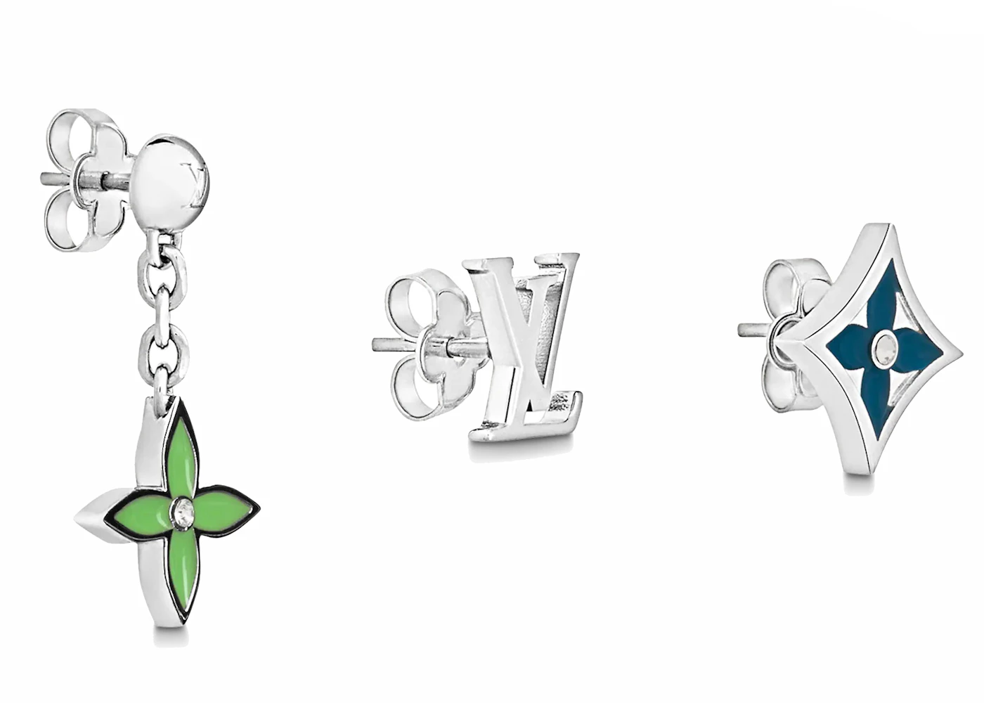 Louis Vuitton LV Sunrise Earrings Green/Blue in Silver Metal/Lacquer - US