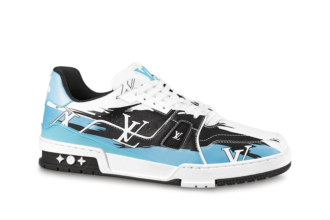 Pre-owned Louis Vuitton Lv Trainer #54 Graphic Print White Black Blue In White/black/blue
