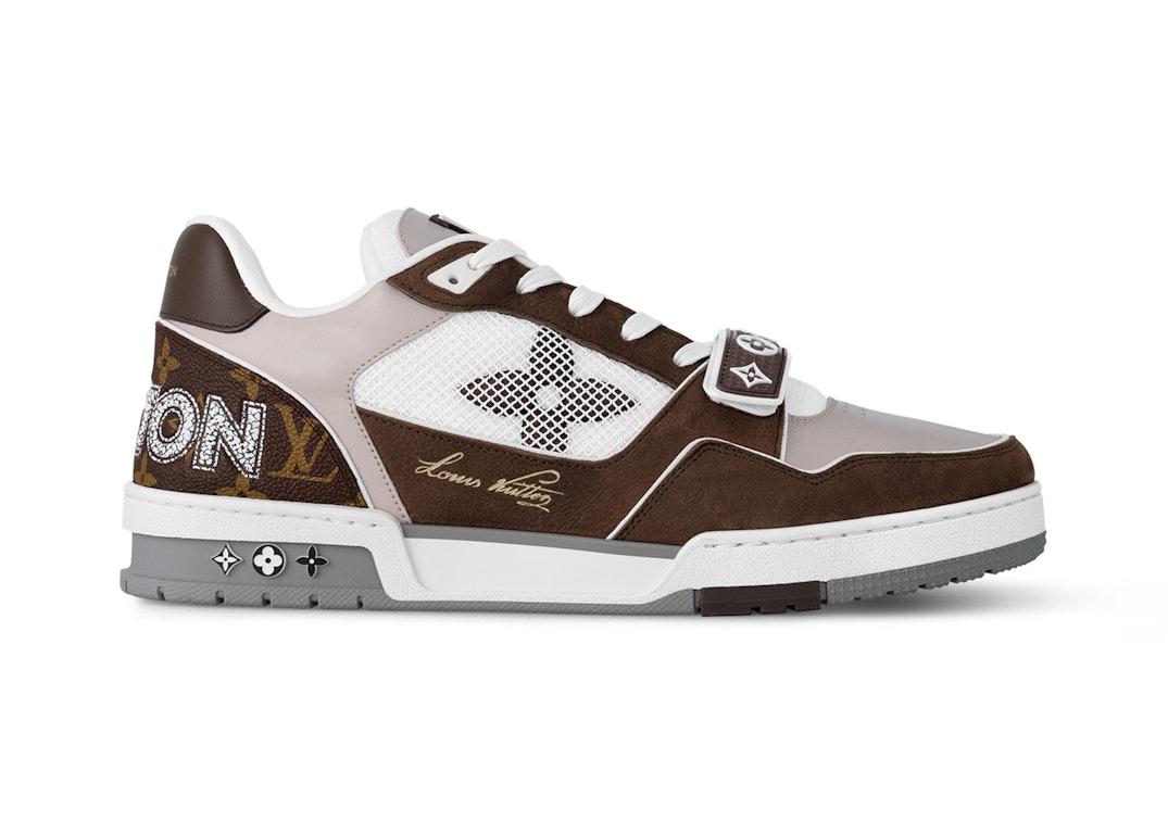 Pre-owned Louis Vuitton Lv Trainer Brown Beige White In Brown/beige/white