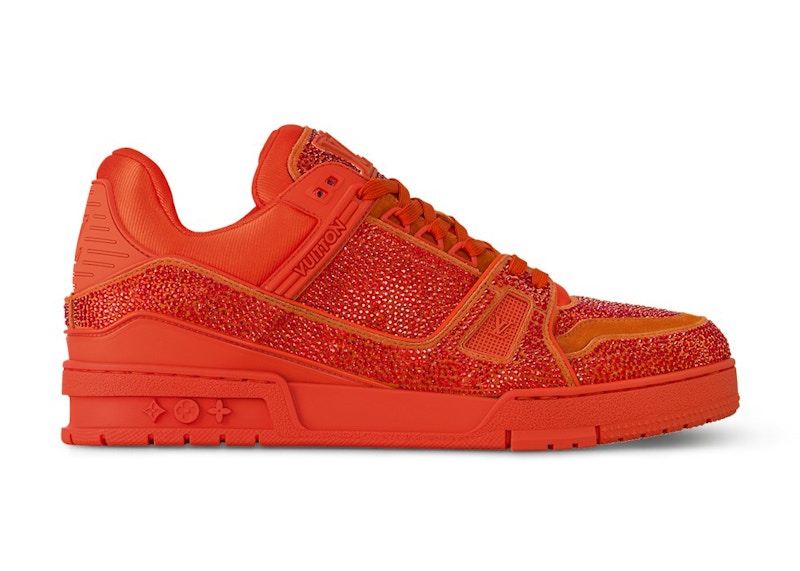 Men's Louis Vuitton LV Trainer Swarovksi Crystals Sneakers in Orange