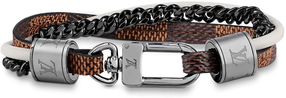 Louis Vuitton LV Icon Trainer Leather Bracelet Grey Monogram Canvas. Size 21