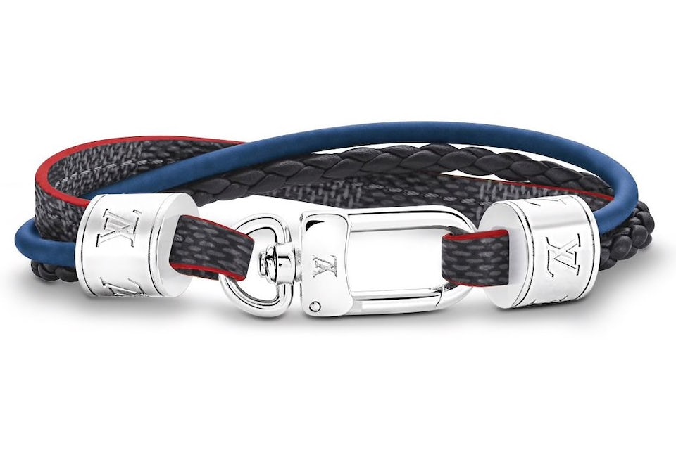 Louis Vuitton LV Treble Bracelet Damier Graphite/Navy/Oxford Blue in Calf  Leather/Canvas with Silver-tone - US