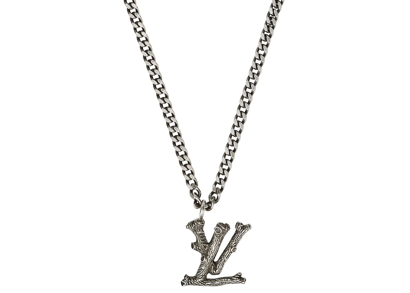 Louis Vuitton LV Wood Necklace Aged Silver