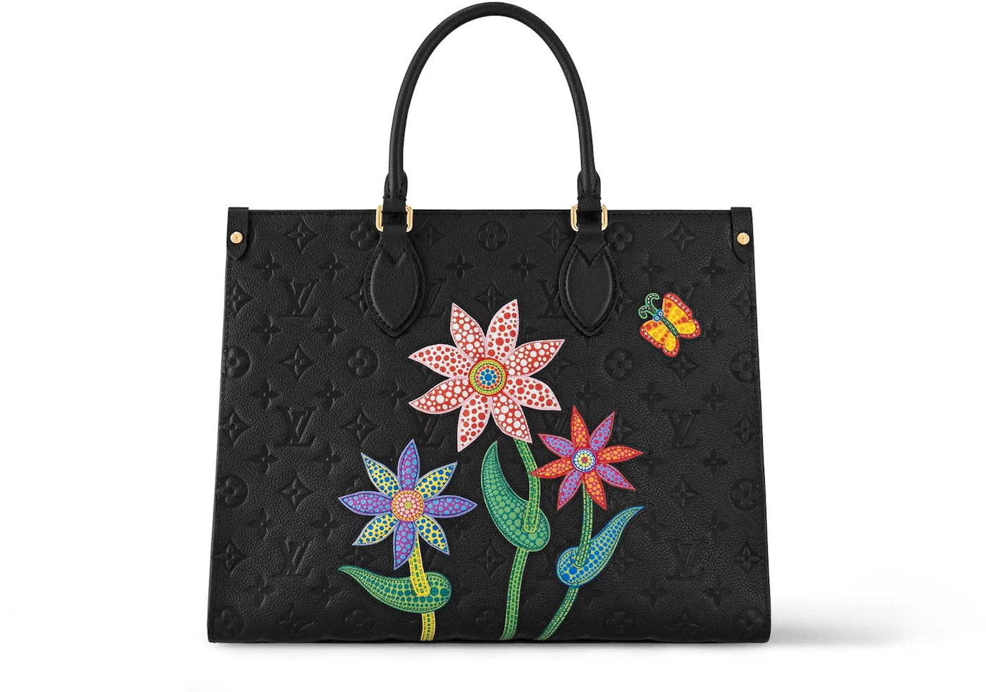 Louis Vuitton LV x YK Onthego MM Black Flower Marquetry in Embossed Grained  Monogram Empreinte Cowhide Leather with Gold-tone - GB