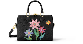 Louis Vuitton LV x YK Speedy Bandouliere 25 Black Flower Marquetry