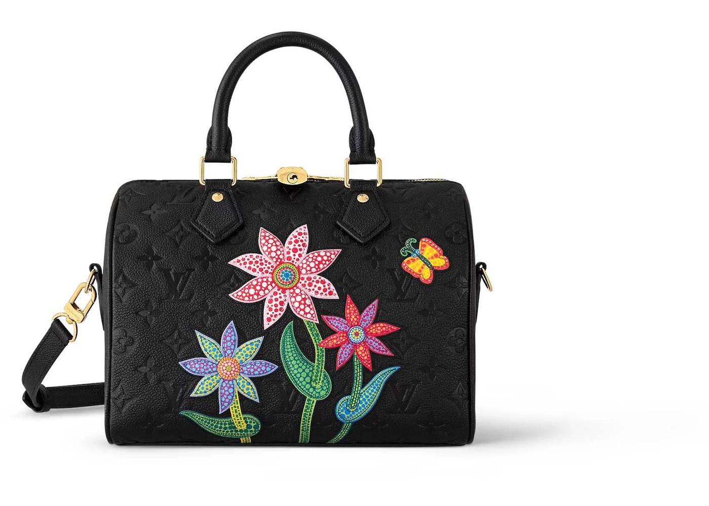 Louis Vuitton LV x YK Speedy Bandouliere 25 Black Flower Marquetry in  Embossed Grained Monogram Empreinte Cowhide Leather with Gold-tone - US