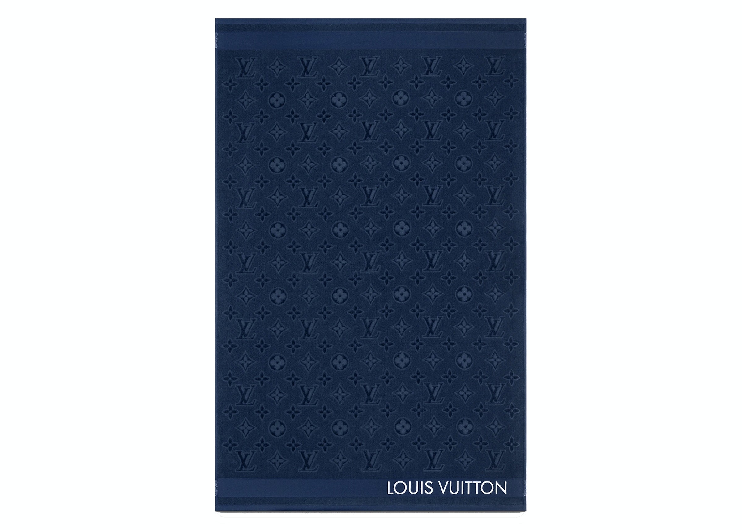 LOUIS VUITTON black LV towel logo blue tropical leaf print cotton