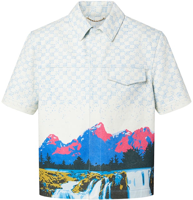 Rainbow Monogram Short-Sleeved Denim Shirt - Luxury Blue