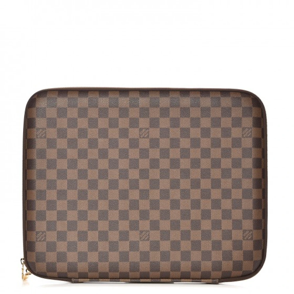 Louis Vuitton Laptop Sleeve Damier Ebene 15 Brown in Canvas with Brass - GB