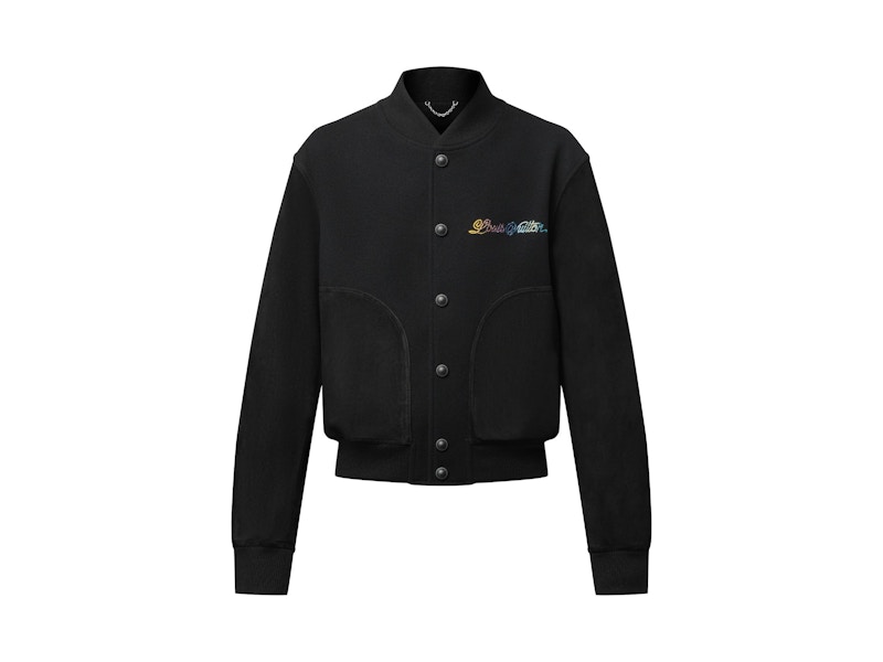 Pre-owned Louis Vuitton Men's Leather Mix Varsity Blouson In Black