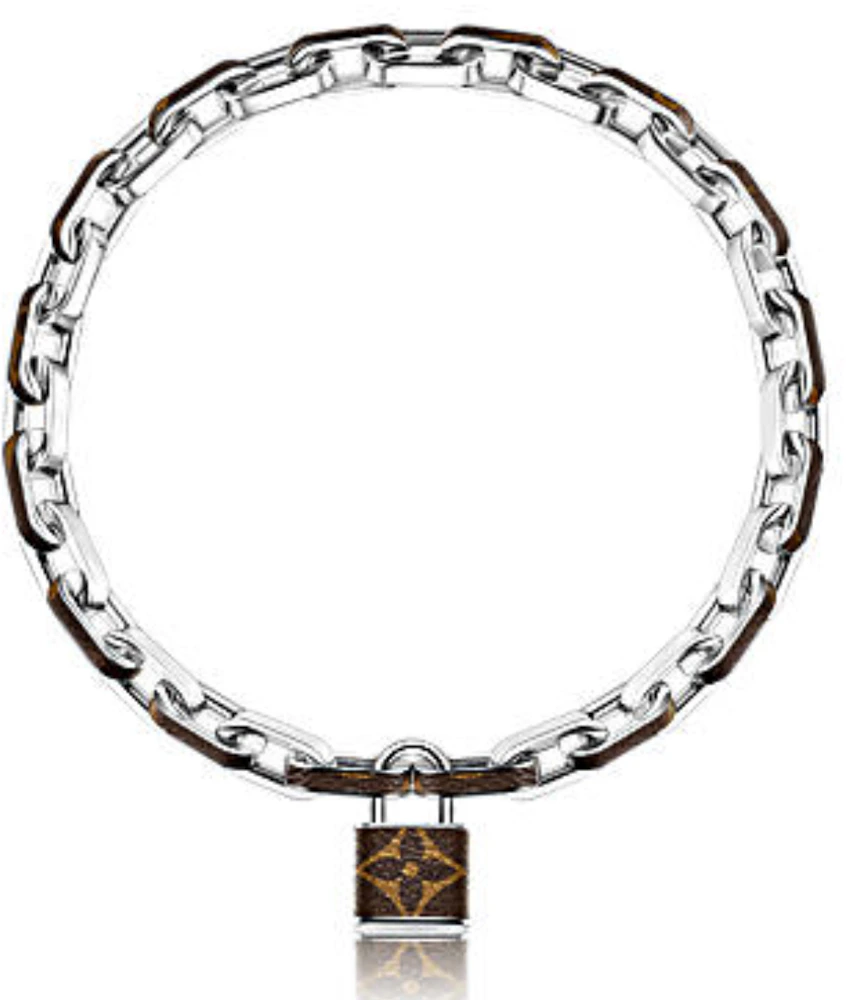 Louis Vuitton Lock Necklace Monogram Silver in Palladium with