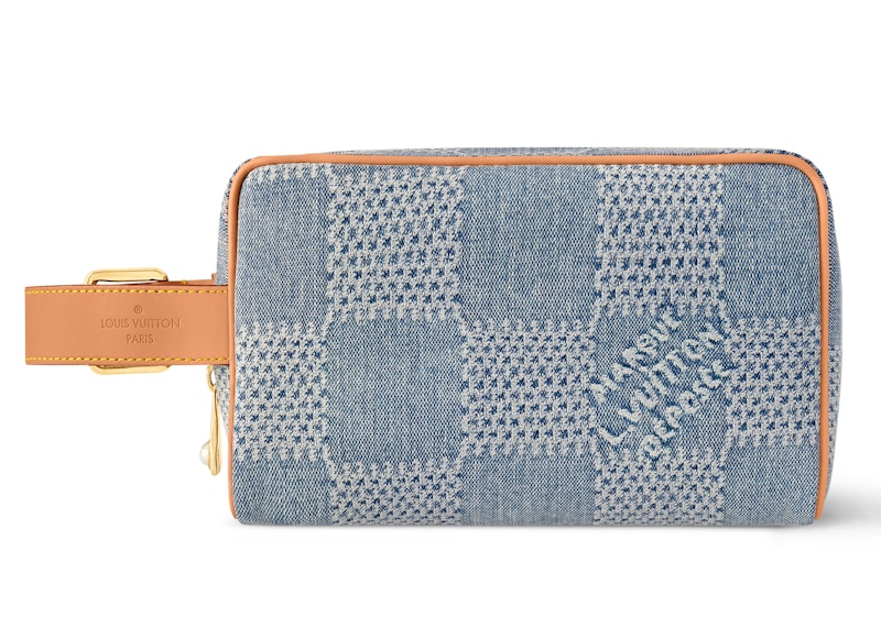 Pre-owned Louis Vuitton Men's Locker Dopp Kit Damier Denim 3d In Blue Deim