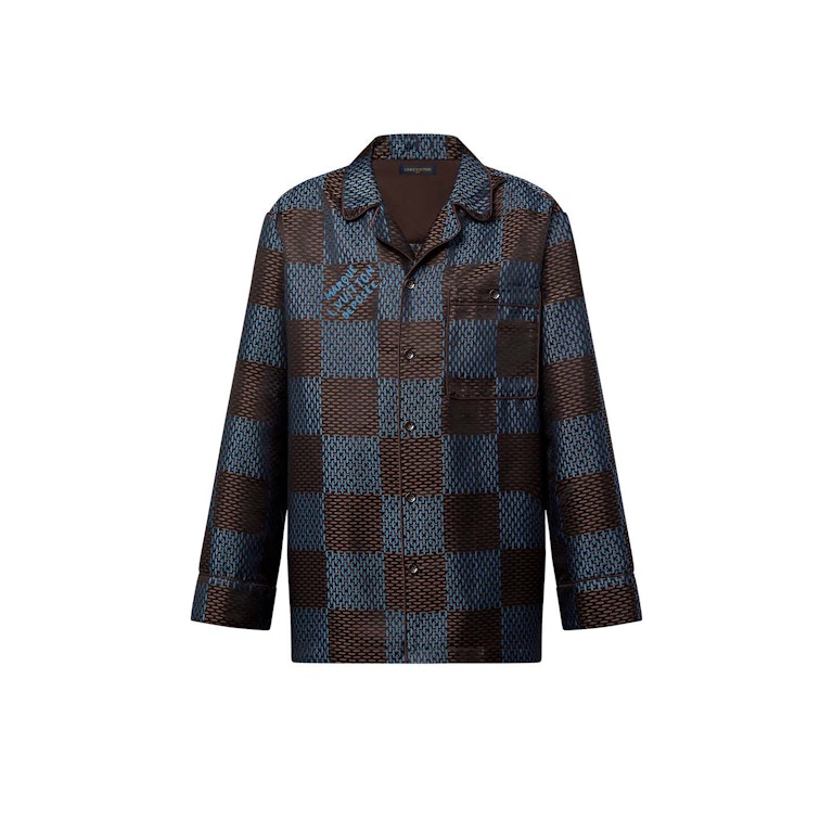 Pre-owned Louis Vuitton Long-sleeved Damier Silk Pyjama Shirt Classic Blue