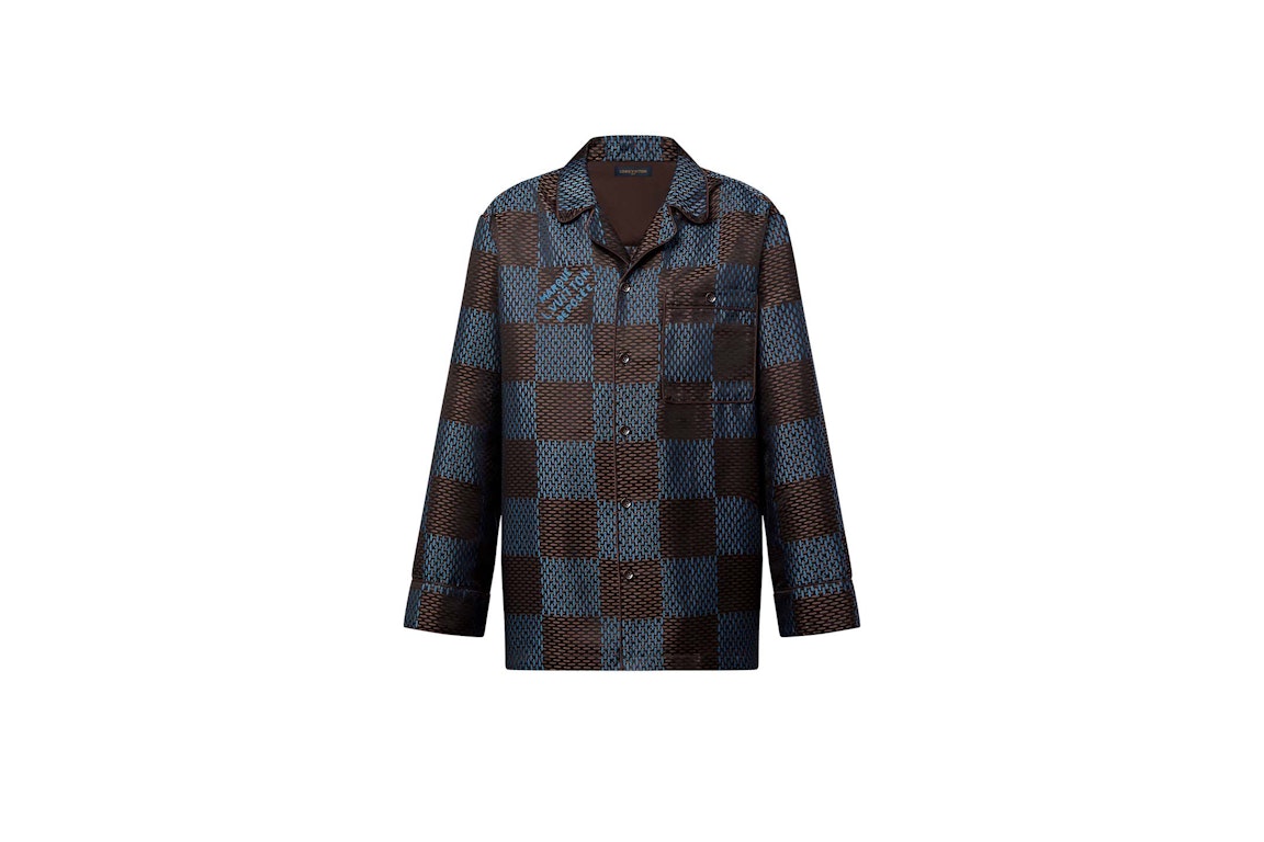 Pre-owned Louis Vuitton Long-sleeved Damier Silk Pyjama Shirt Classic Blue