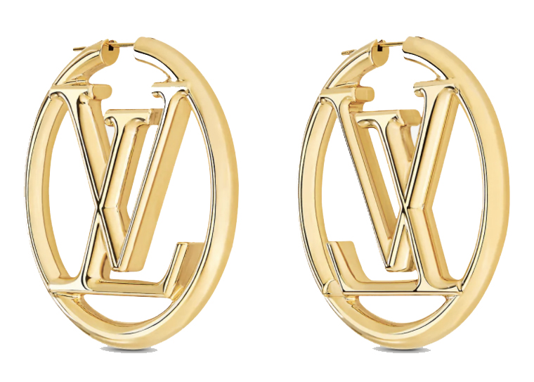 LOUIS VUITTON  ICONIC  LOGO Louise Hoop Earrings  Gold  Designer Dress  Hire Australia