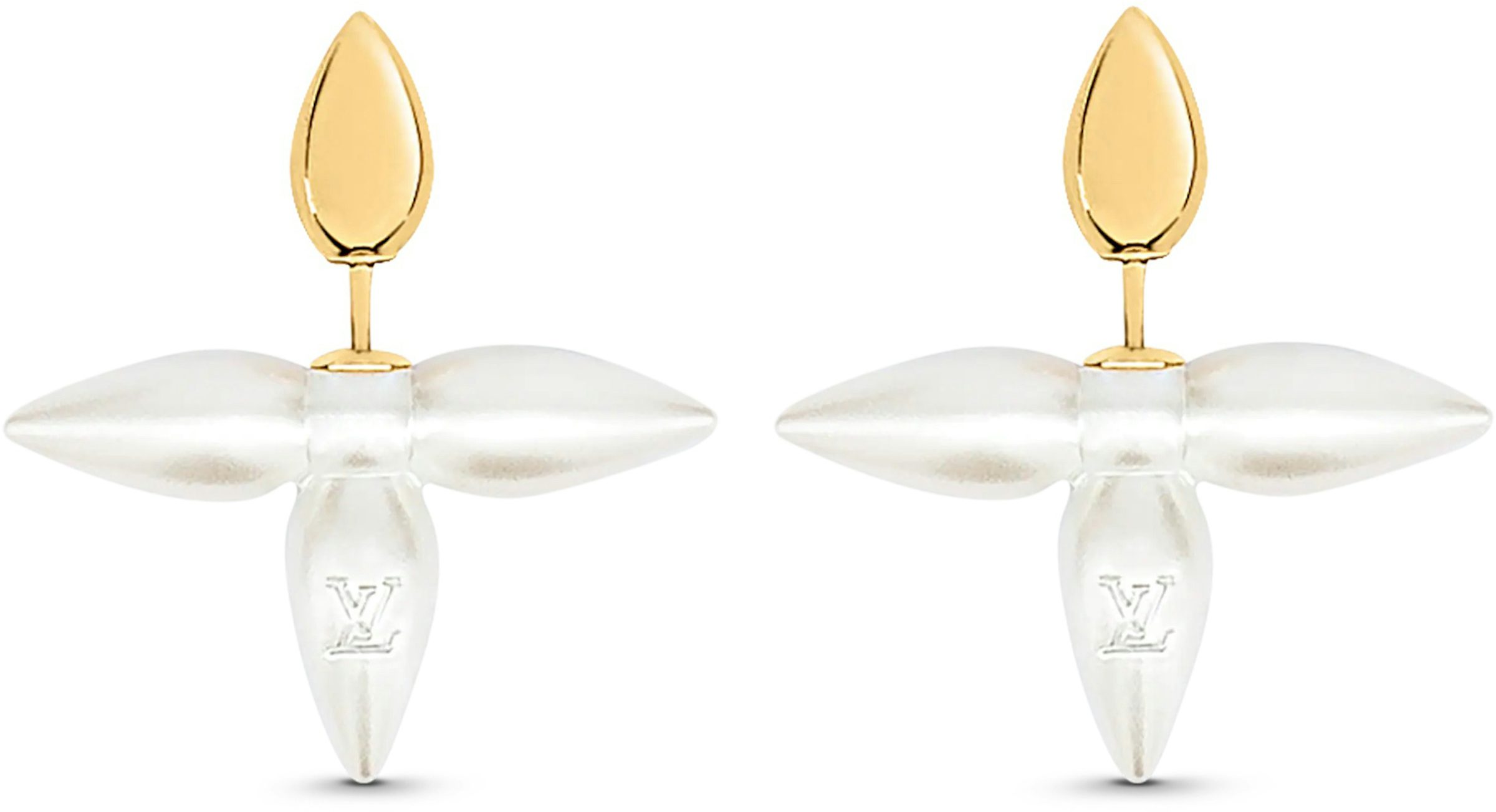 Louis Vuitton Louisette Earrings Gold/White in Gold Metal with