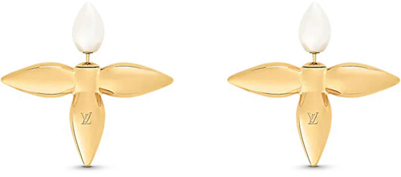 Louis Vuitton Louisette Macro Earrings Gold/White in Gold Metal