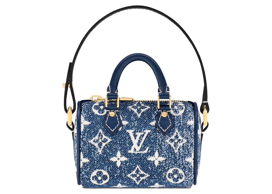 Pre-owned Louis Vuitton Micro Speedy Denim Bag Charm Navy Blue