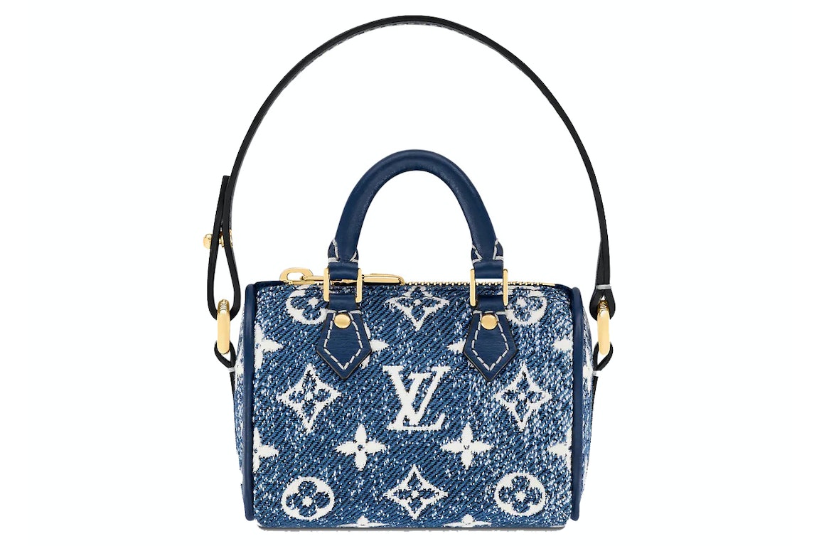 Pre-owned Louis Vuitton Micro Speedy Denim Bag Charm Navy Blue