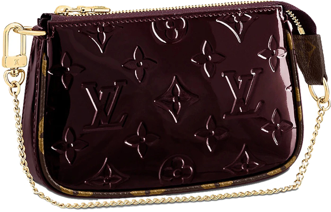 Shop Louis Vuitton MONOGRAM VERNIS MINI POCHETTE ACCESSOIRES Amarante Red  by CHARIOTLONDON