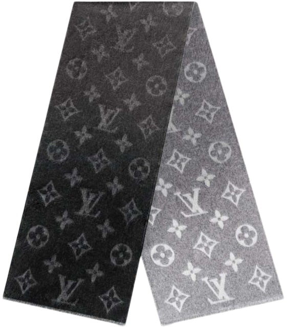 Louis Vuitton Stole Shawl Cashmere Wool Silk Light Gray x Navy Men's Women's