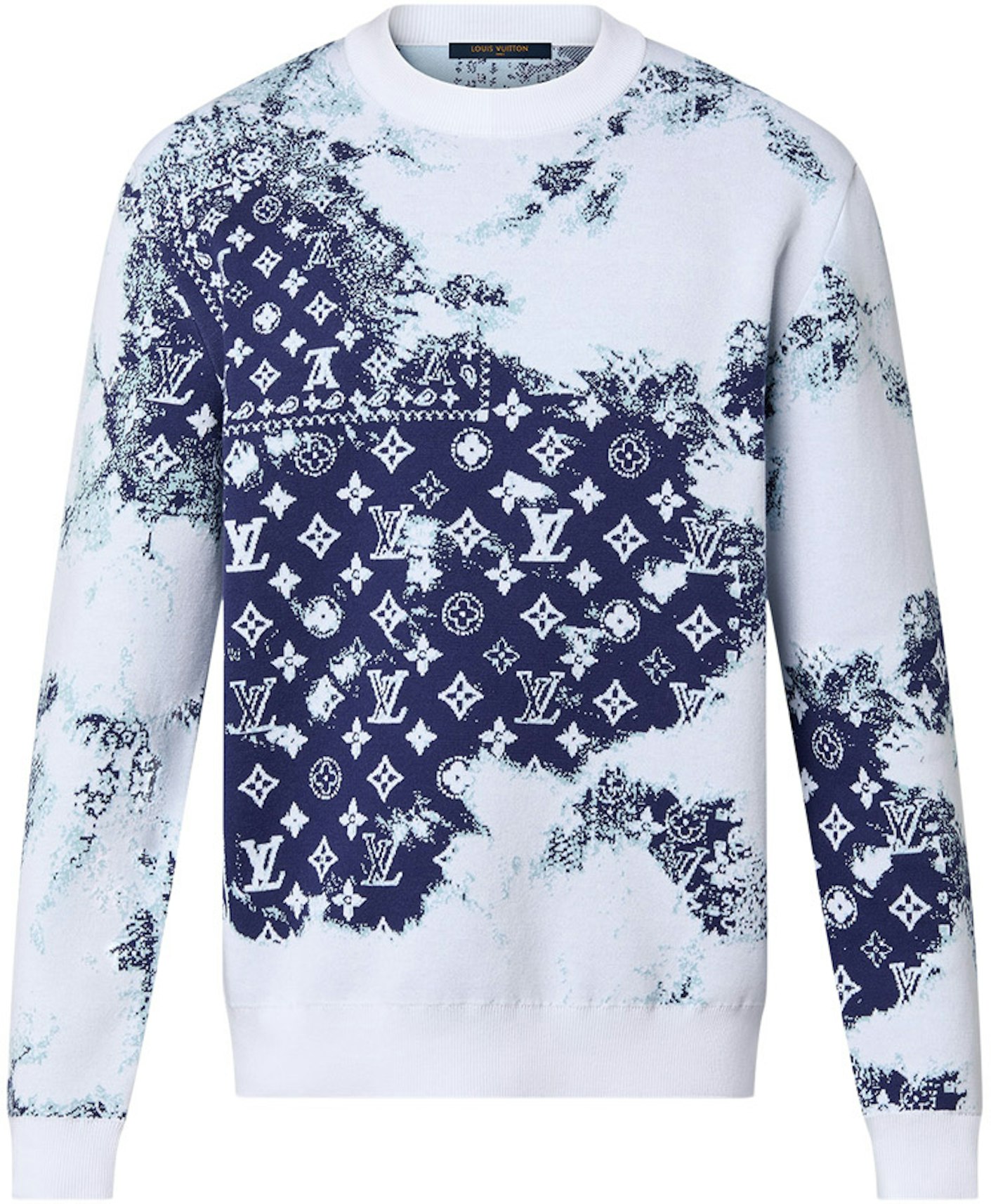 Louis Vuitton Light Blue Knit LV Embroidered Crew Neck Sweatshirt