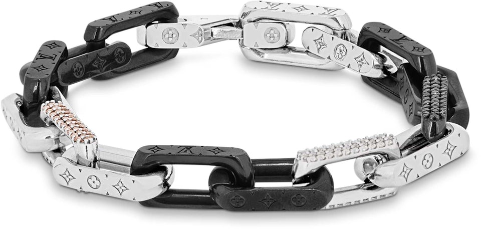 Louis Vuitton Monogram Chain Bracelet Silver Black Metal. Size L
