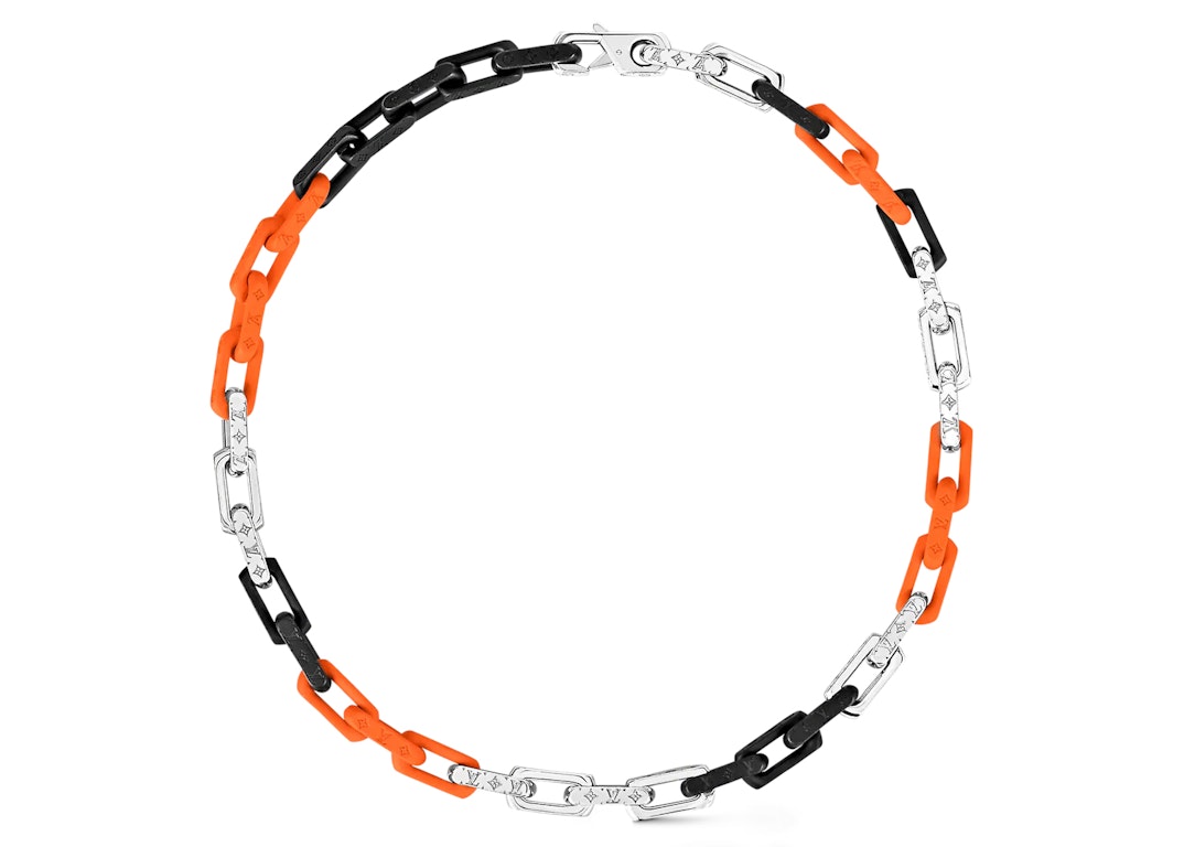 Pre-owned Louis Vuitton Monogram Chain Necklace Silver/orange