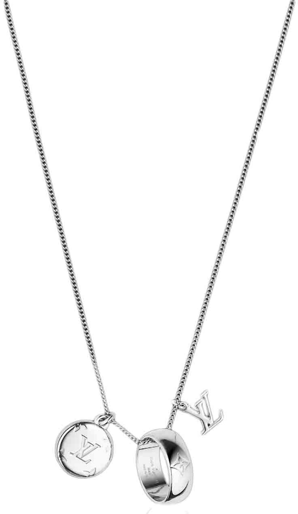 Louis Vuitton Monogram Charms Necklace Metal Silver 80911217