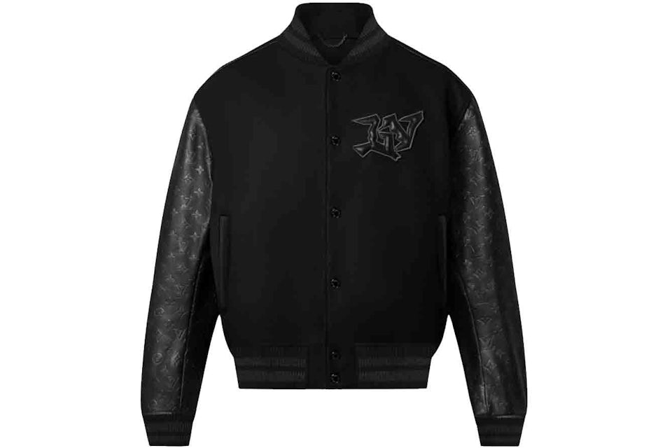 Price:55k Description:Medium to 3xl sizes Luxury Louis vuitton monogram  embossed leather and wool blouson black varsity jacket now…