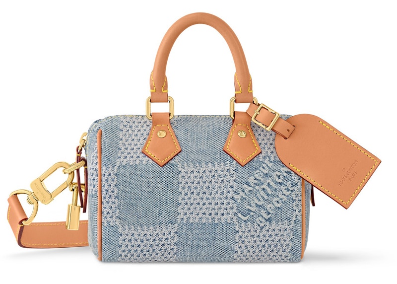Pre-owned Louis Vuitton Men's Speedy 18 Bandouliere Damier Denim 3d In Blue Denim