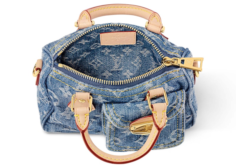 Louis Vuitton Nano Speedy Monogram Denim Blue in Cotton Denim with Gold